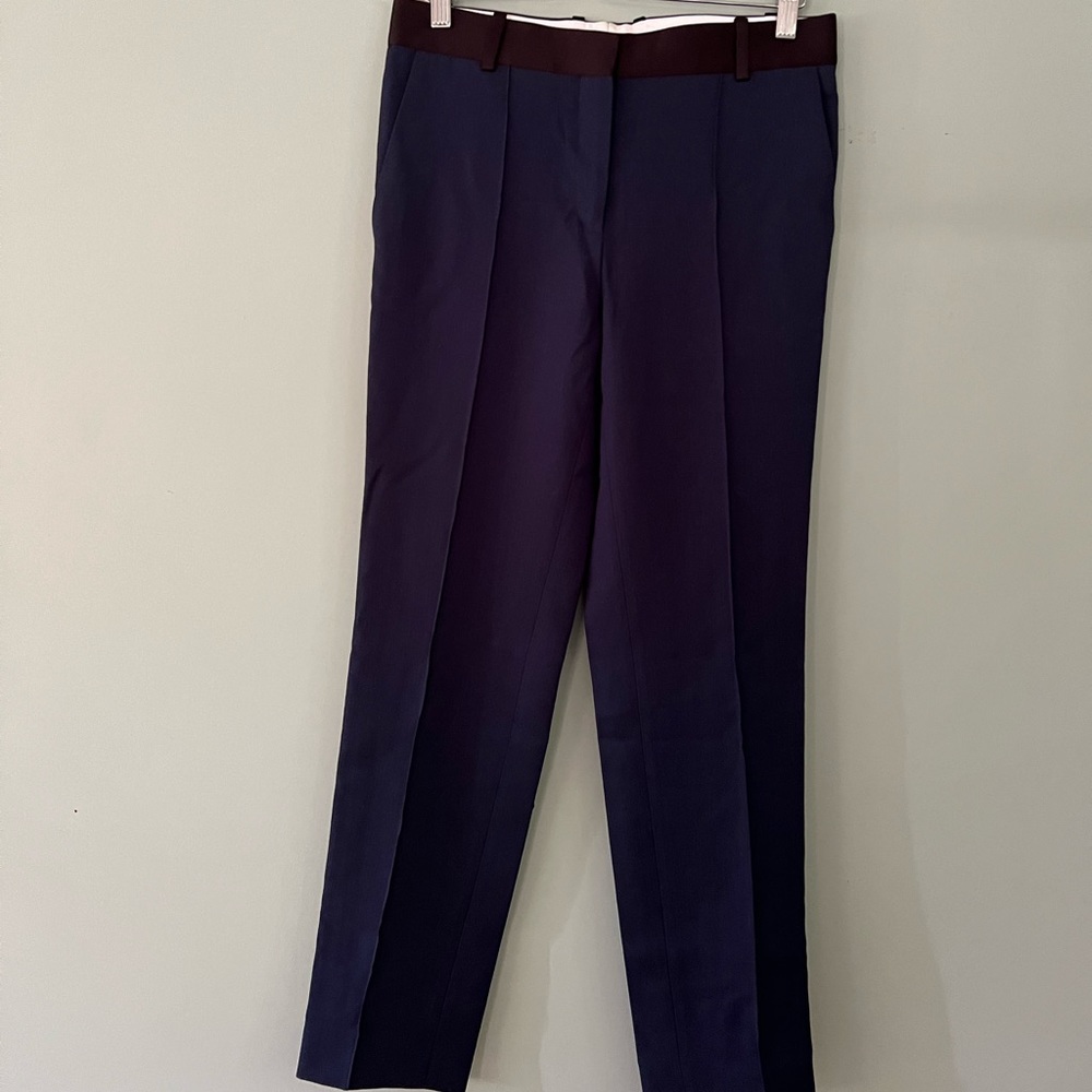 Brand New Celine Wool Tailored Brown Side Stripes Navy Trousers